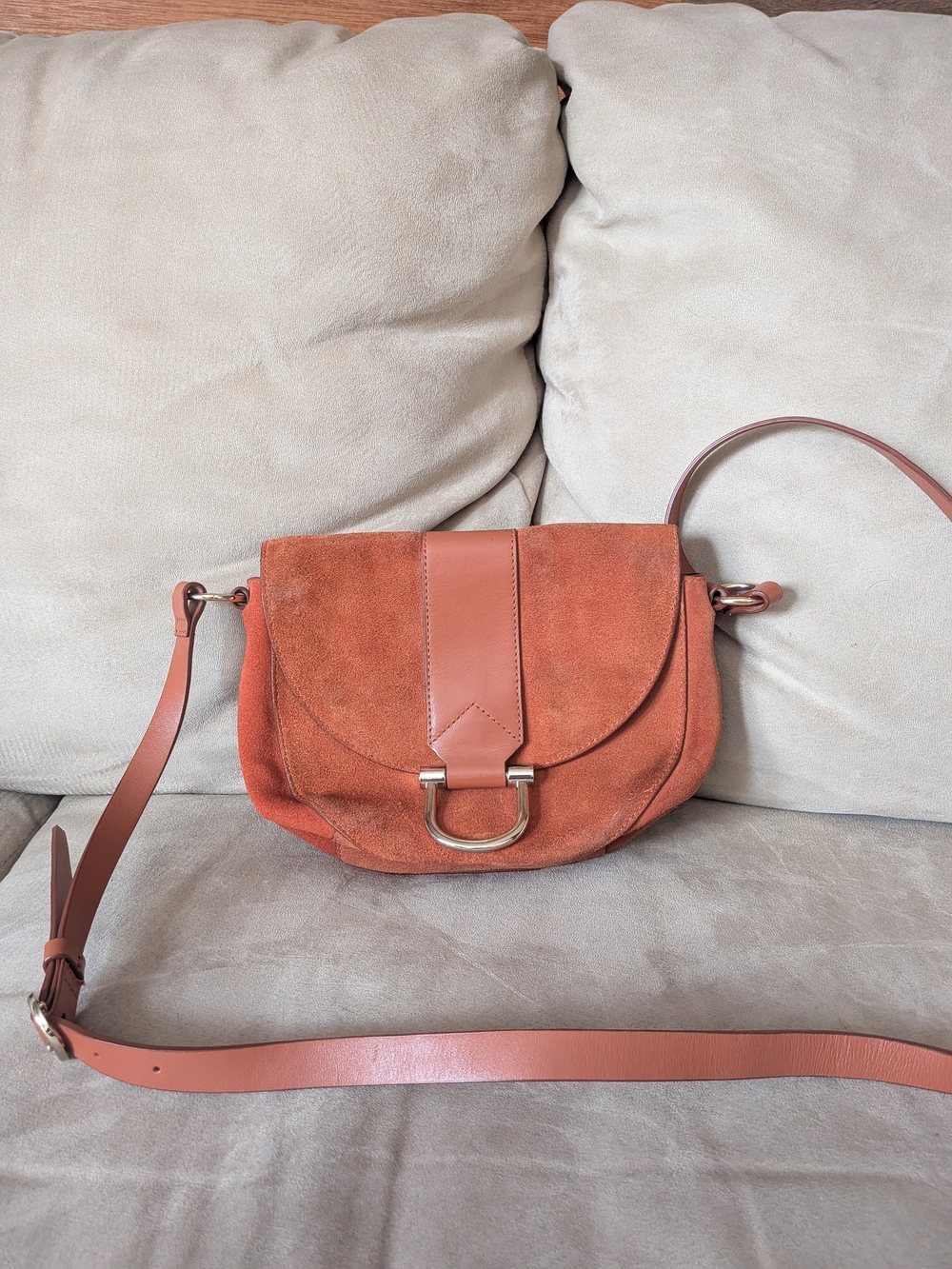 Halston Suede Saddle Crossbody Bag in Rust